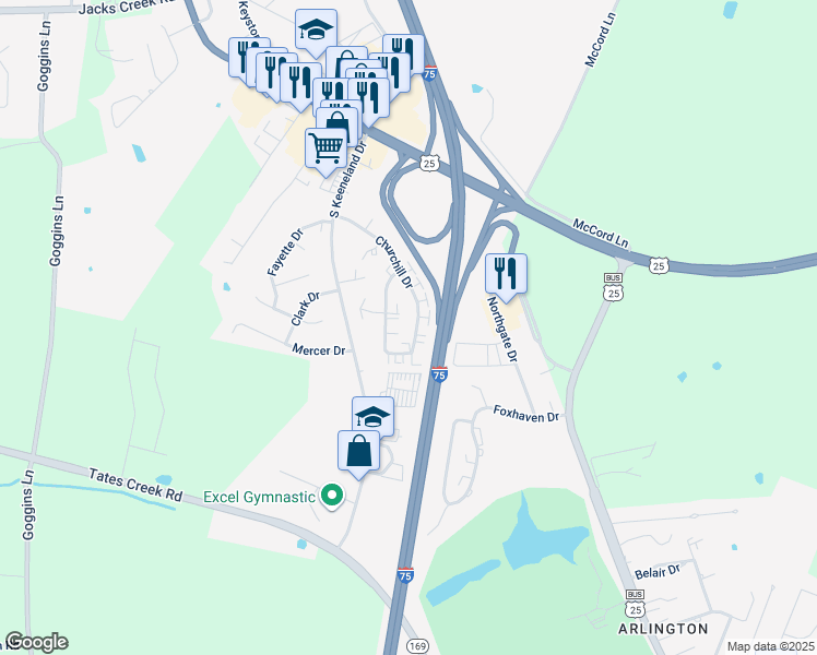 map of restaurants, bars, coffee shops, grocery stores, and more near 235 Claiborne Drive in Richmond