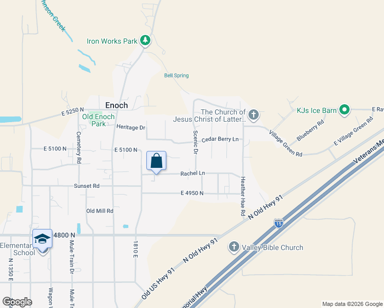 map of restaurants, bars, coffee shops, grocery stores, and more near 5098 Scenic Drive in Cedar City