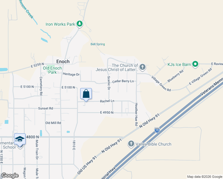 map of restaurants, bars, coffee shops, grocery stores, and more near 5098 Scenic Dr in Cedar City