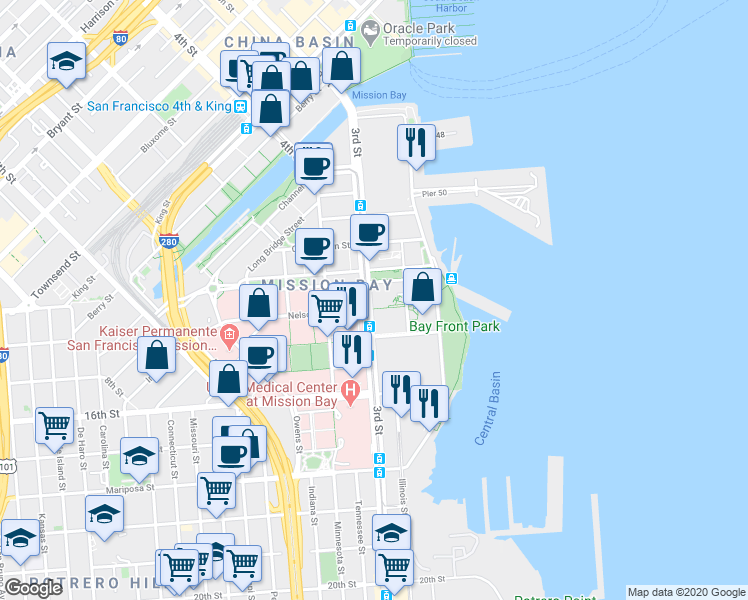 map of restaurants, bars, coffee shops, grocery stores, and more near 51 3rd Street in San Francisco
