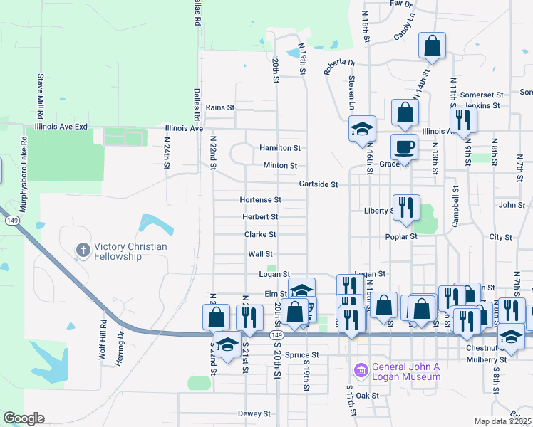 map of restaurants, bars, coffee shops, grocery stores, and more near 2004-2098 Herbert Street in Murphysboro