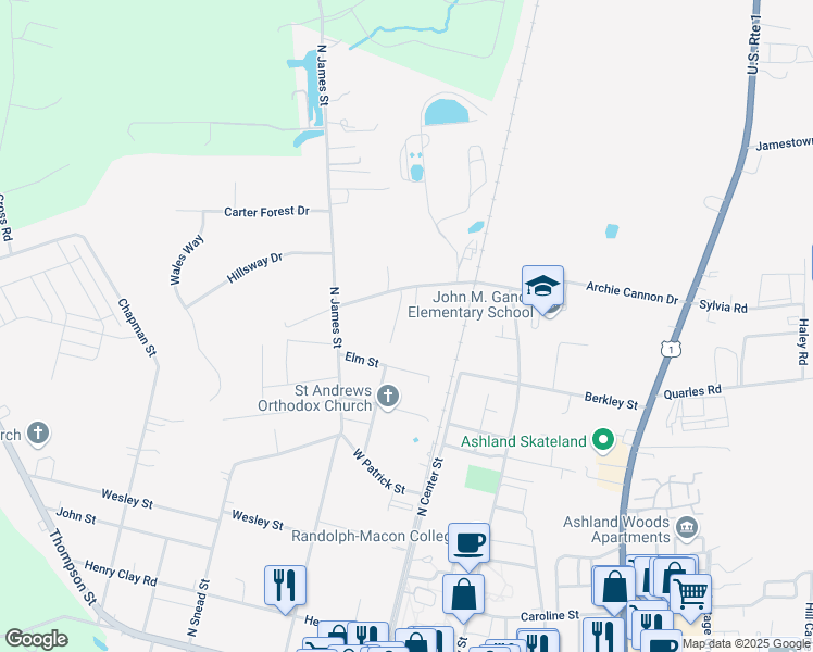 map of restaurants, bars, coffee shops, grocery stores, and more near 707 Park Street in Ashland