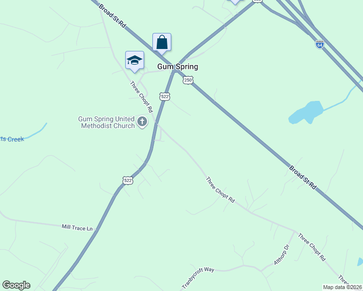 map of restaurants, bars, coffee shops, grocery stores, and more near 3192 Three Chopt Road in Gum Spring