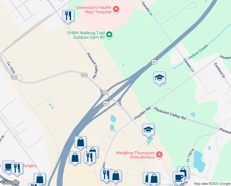 map of restaurants, bars, coffee shops, grocery stores, and more near U.S. 60 in Owensboro