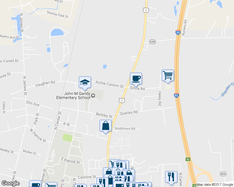 map of restaurants, bars, coffee shops, grocery stores, and more near 622 North Washington Highway in Ashland
