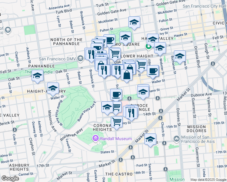 map of restaurants, bars, coffee shops, grocery stores, and more near 62 Lloyd Street in San Francisco
