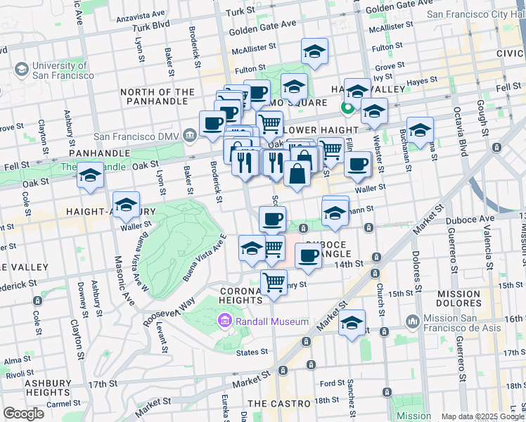 map of restaurants, bars, coffee shops, grocery stores, and more near 62 Lloyd Street in San Francisco
