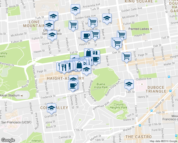 map of restaurants, bars, coffee shops, grocery stores, and more near in San Francisco