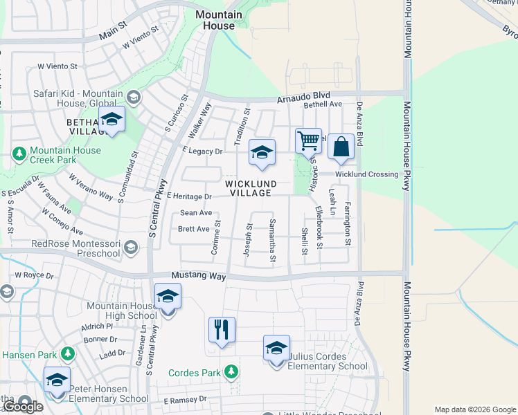 map of restaurants, bars, coffee shops, grocery stores, and more near 307 Nicole Avenue in Mountain House