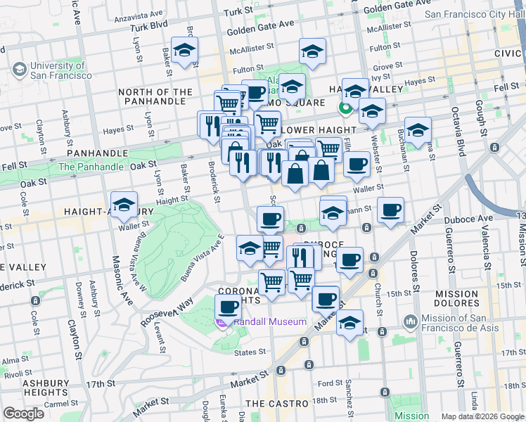 map of restaurants, bars, coffee shops, grocery stores, and more near 62 Lloyd Street in San Francisco