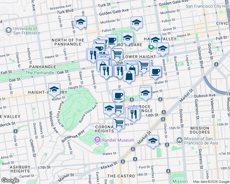 map of restaurants, bars, coffee shops, grocery stores, and more near 62 Lloyd Street in San Francisco