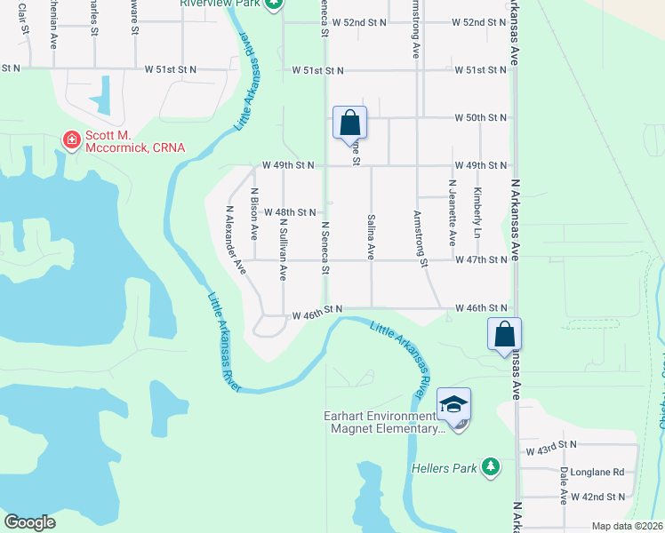 map of restaurants, bars, coffee shops, grocery stores, and more near 4759 North Seneca Street in Wichita