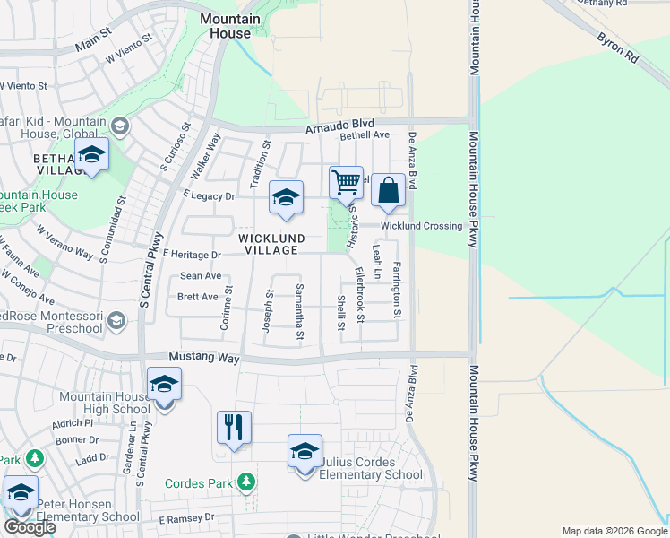 map of restaurants, bars, coffee shops, grocery stores, and more near 479 Hutchings Way in Mountain House