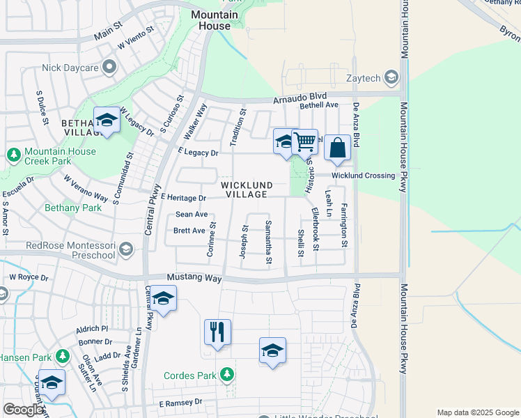 map of restaurants, bars, coffee shops, grocery stores, and more near 307 Nicole Avenue in Mountain House