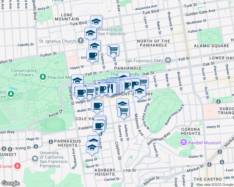 map of restaurants, bars, coffee shops, grocery stores, and more near 1560 Haight Street in San Francisco