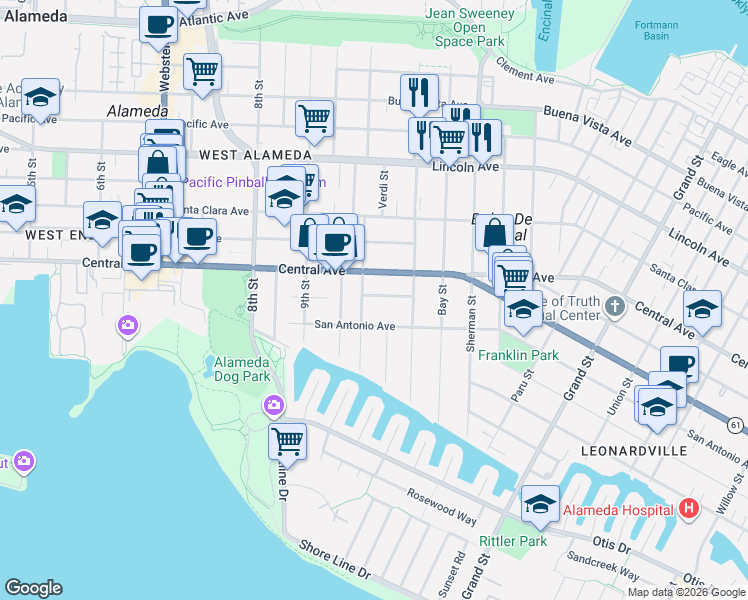 map of restaurants, bars, coffee shops, grocery stores, and more near 1024 Fair Oaks Avenue in Alameda