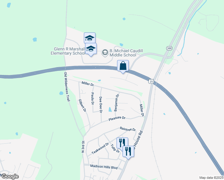 map of restaurants, bars, coffee shops, grocery stores, and more near Miller Drive in Richmond
