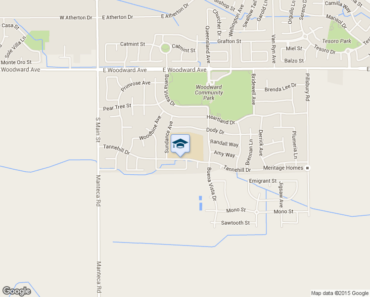 map of restaurants, bars, coffee shops, grocery stores, and more near 575 Tannehill Drive in Manteca