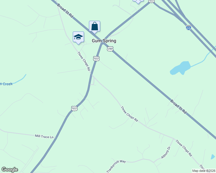map of restaurants, bars, coffee shops, grocery stores, and more near 3192 Three Chopt Road in Gum Spring