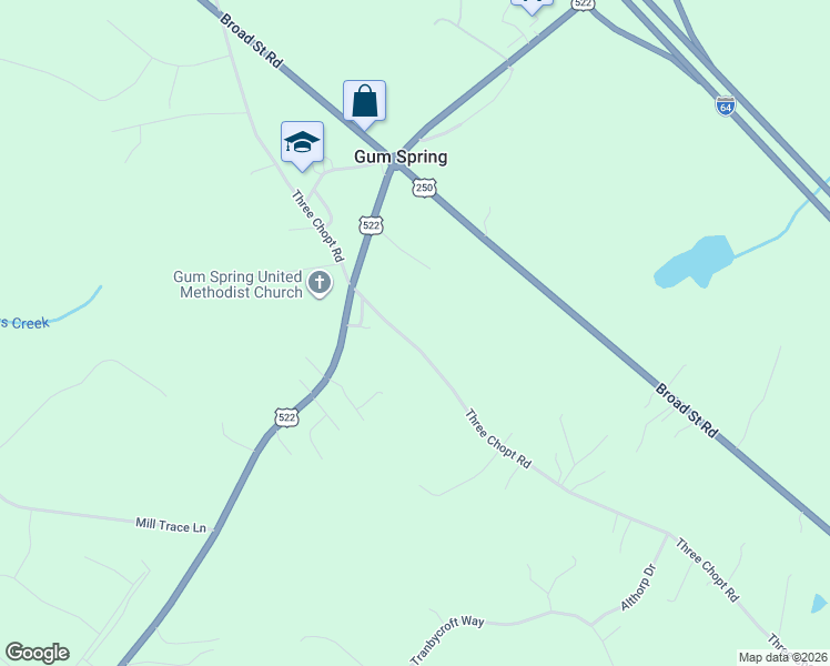 map of restaurants, bars, coffee shops, grocery stores, and more near 3192 Three Chopt Road in Gum Spring