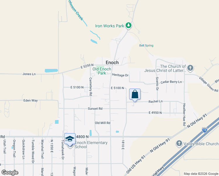 map of restaurants, bars, coffee shops, grocery stores, and more near Enoch Road in Enoch