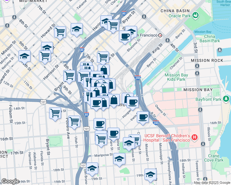 map of restaurants, bars, coffee shops, grocery stores, and more near 888 7th Street in San Francisco