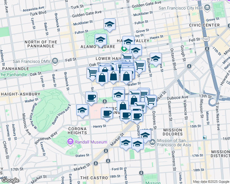 map of restaurants, bars, coffee shops, grocery stores, and more near in San Francisco