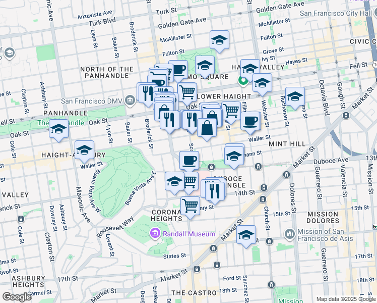 map of restaurants, bars, coffee shops, grocery stores, and more near 62 Lloyd Street in San Francisco