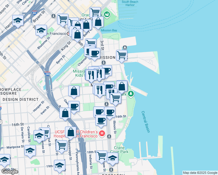 map of restaurants, bars, coffee shops, grocery stores, and more near 51 3rd Street in San Francisco