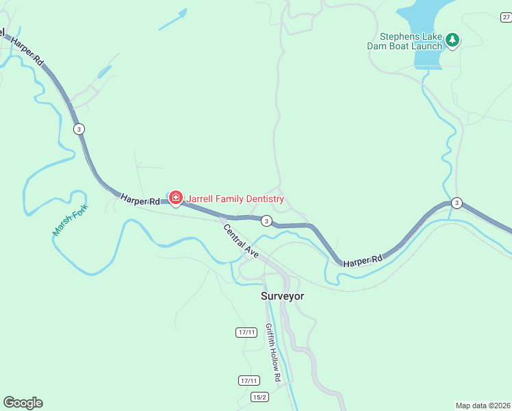 map of restaurants, bars, coffee shops, grocery stores, and more near 133 Harper Road in Surveyor