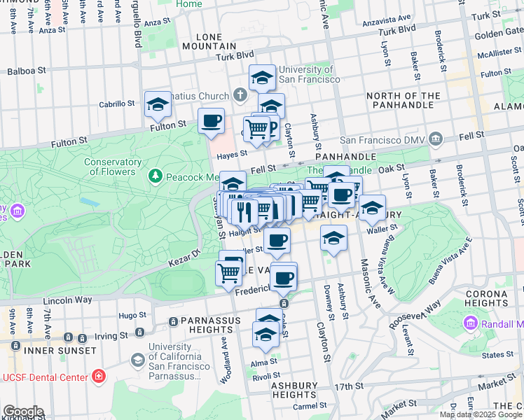 map of restaurants, bars, coffee shops, grocery stores, and more near 1833 Page Street in San Francisco