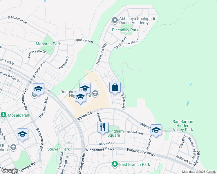map of restaurants, bars, coffee shops, grocery stores, and more near 5216 Fioli Loop in San Ramon