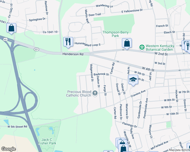 map of restaurants, bars, coffee shops, grocery stores, and more near 620 Dalton St in Owensboro