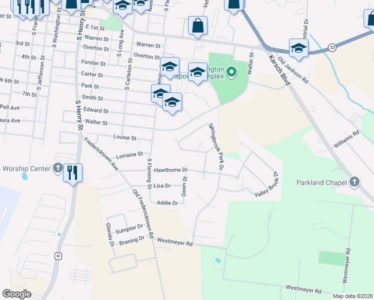 map of restaurants, bars, coffee shops, grocery stores, and more near 1110 Springbrook Park Drive in Farmington
