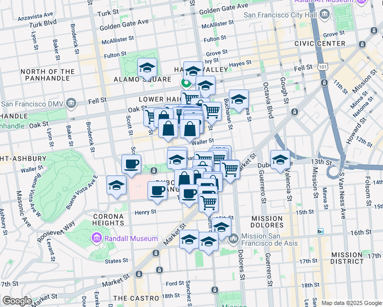 map of restaurants, bars, coffee shops, grocery stores, and more near in San Francisco
