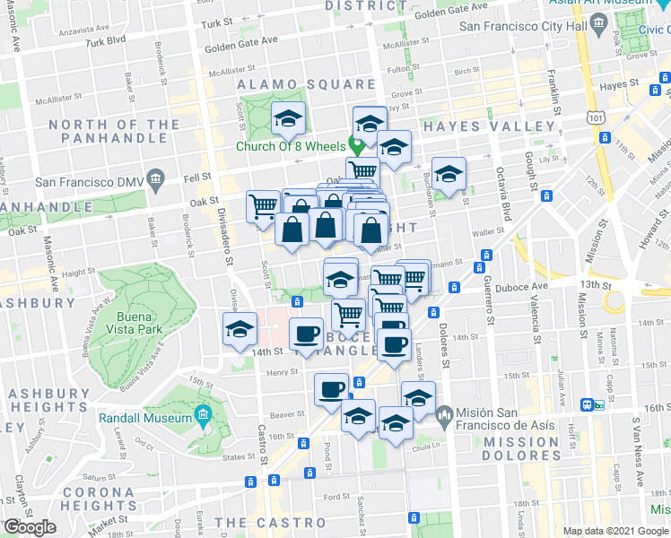 map of restaurants, bars, coffee shops, grocery stores, and more near in San Francisco