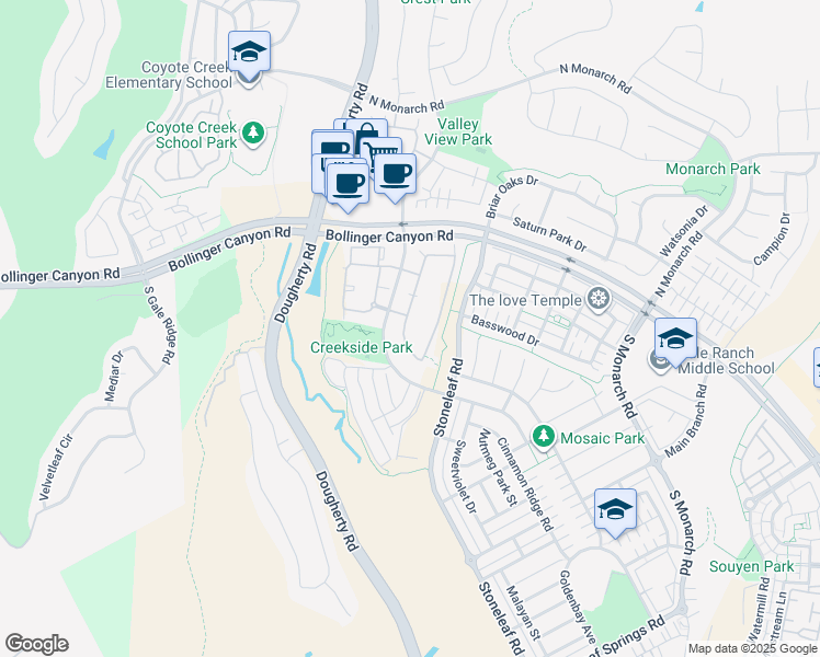 map of restaurants, bars, coffee shops, grocery stores, and more near 1103 Cedarwood Loop in San Ramon