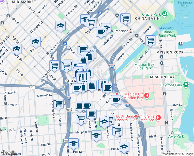 map of restaurants, bars, coffee shops, grocery stores, and more near 888 7th Street in San Francisco