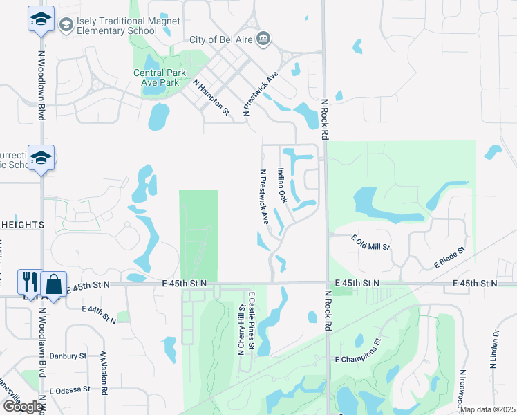 map of restaurants, bars, coffee shops, grocery stores, and more near 4827 North Prestwick Avenue in Bel Aire