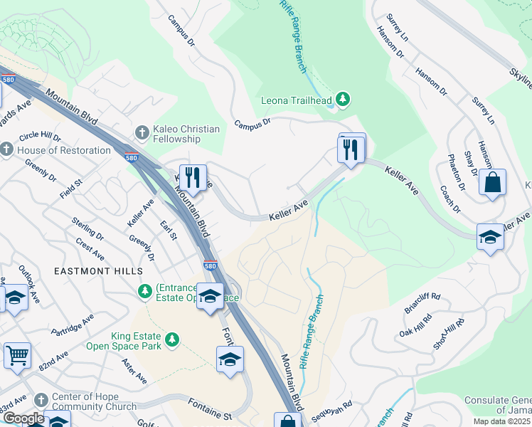 map of restaurants, bars, coffee shops, grocery stores, and more near in Oakland