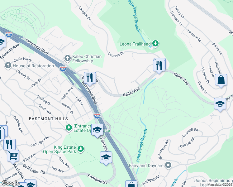 map of restaurants, bars, coffee shops, grocery stores, and more near in Oakland