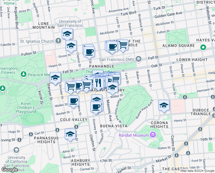 map of restaurants, bars, coffee shops, grocery stores, and more near in San Francisco