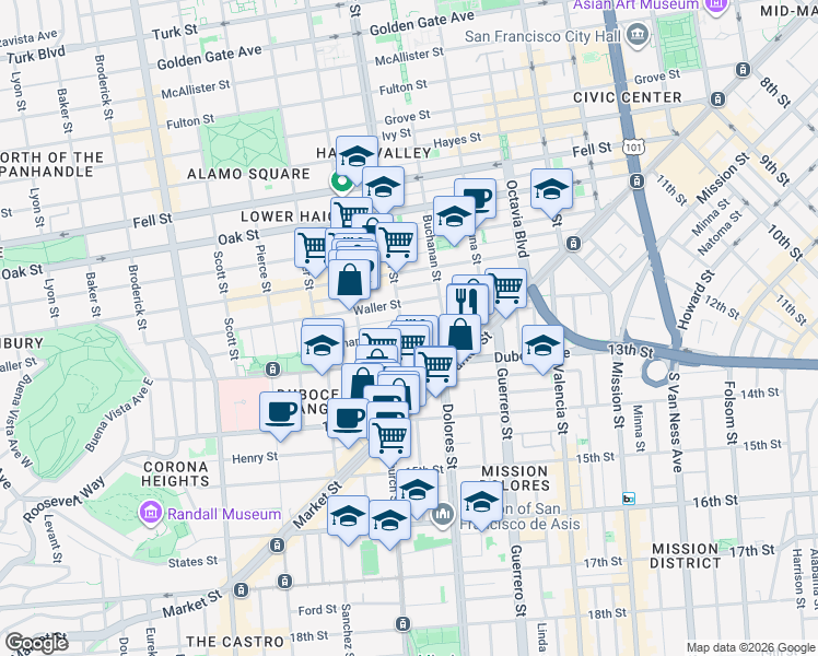 map of restaurants, bars, coffee shops, grocery stores, and more near in San Francisco