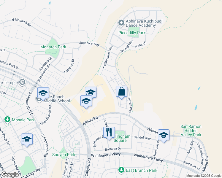 map of restaurants, bars, coffee shops, grocery stores, and more near 5212 Fioli Loop in San Ramon