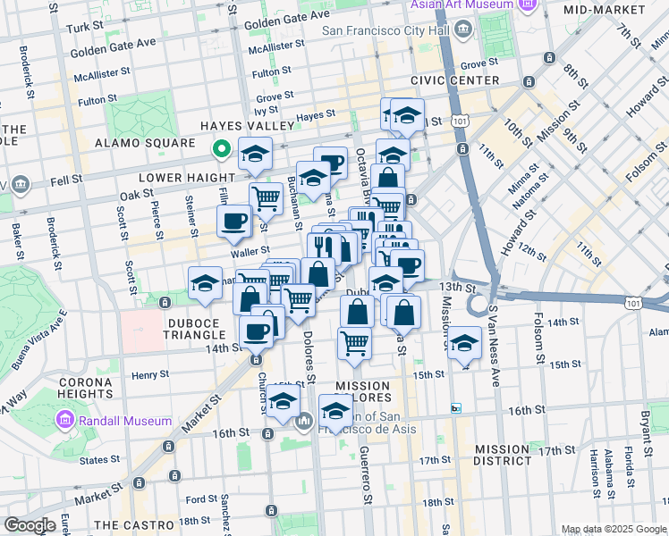 map of restaurants, bars, coffee shops, grocery stores, and more near in San Francisco