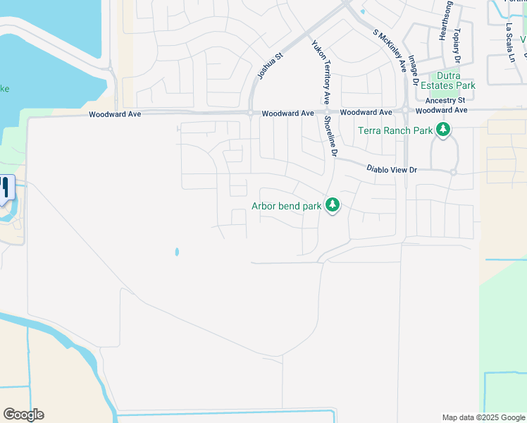 map of restaurants, bars, coffee shops, grocery stores, and more near 3199 Volanti Drive in Manteca