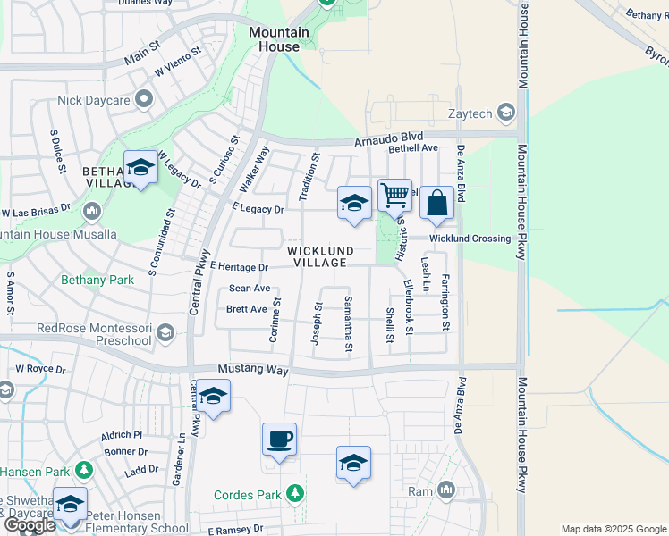 map of restaurants, bars, coffee shops, grocery stores, and more near 307 Nicole Avenue in Mountain House