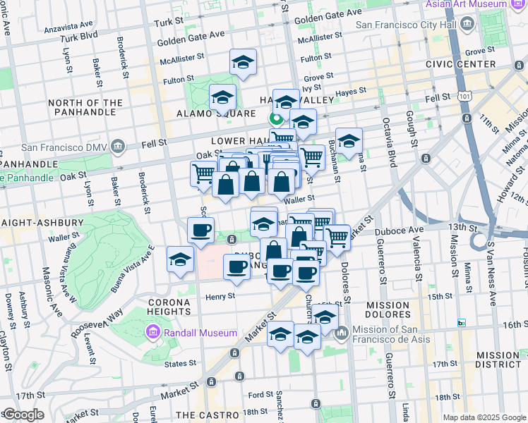 map of restaurants, bars, coffee shops, grocery stores, and more near in San Francisco