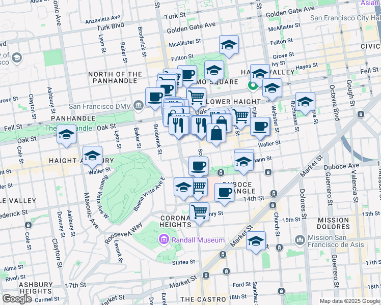 map of restaurants, bars, coffee shops, grocery stores, and more near 62 Lloyd Street in San Francisco