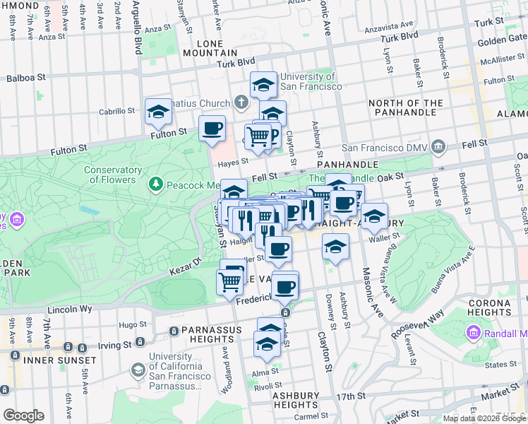 map of restaurants, bars, coffee shops, grocery stores, and more near in San Francisco